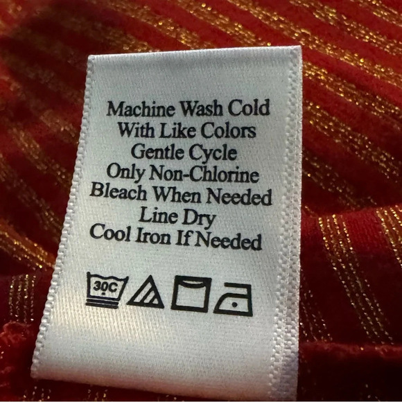 Coldwater Creek XL Shirt Top Red Striped Long Sleeve V Neck Stretch Metallic - Picture 7 of 7